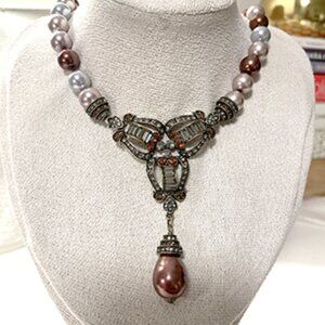 Petite Flourish Simulated Pearl Beaded Drop Necklace